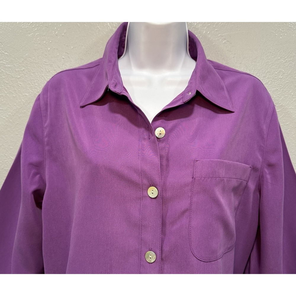 Travel Smith Tunic Top Womens Medium Purple Button Up Long Sleeve Front Pocket - Picture 2 of 12